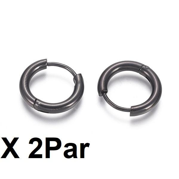 Obs 2Par 12-13 mm Hoops örhängen i Svart 316L kirurgiskt stål Black