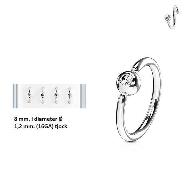 1 Piercingring i Titanium-IP 316L stål (8 Ø /1,2)med CZ