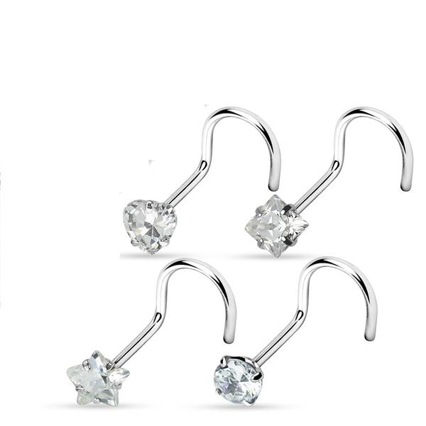 1 stk. Påskrudd nesepiercing i 316L stål med 3 mm cubic zirconia 4 rund