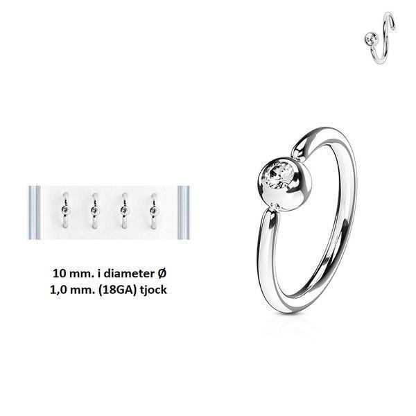 Pack 4 Piercingringar i Titanium-IP 316L stål (10 Ø /1,0)med CZ