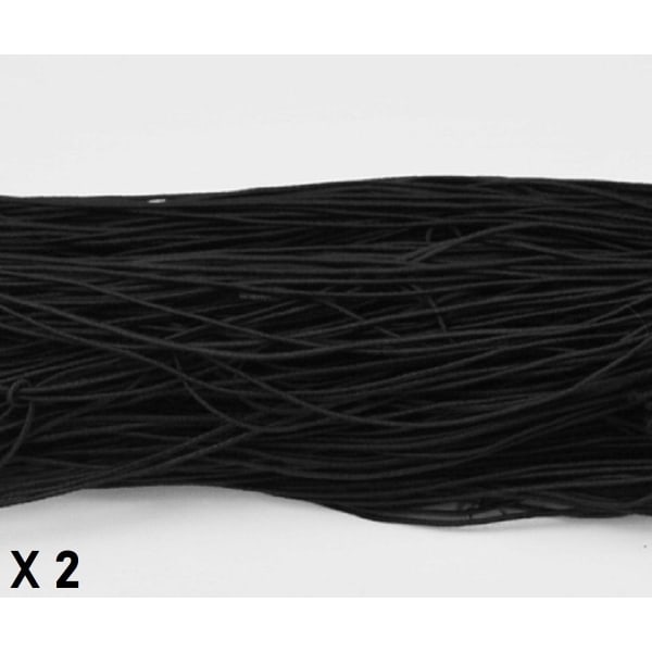 2 X C;a 25 mt. Sort stoffkledd elastisk tråd 1 mm. Ø i diameter x 2