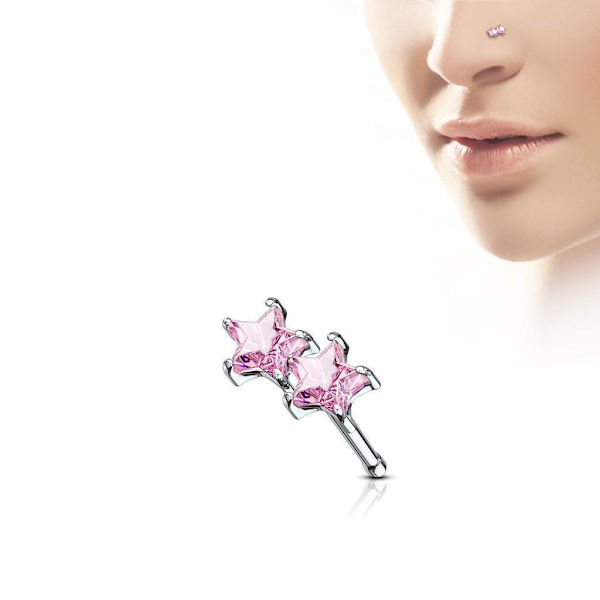 1Näspiercing i 316L Kirurgiskt stål med 2 Stjärnförmade CZ Azure