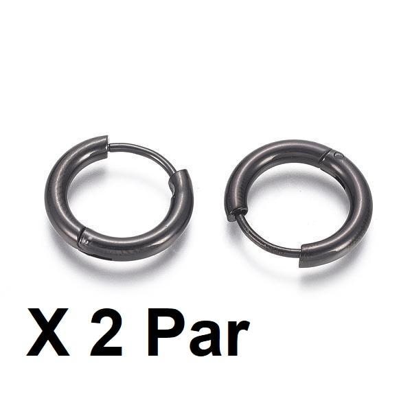 MERK FØLGENDE! 2 par 16 mm Hoops øredobber i Sort 316L kirurgisk stål