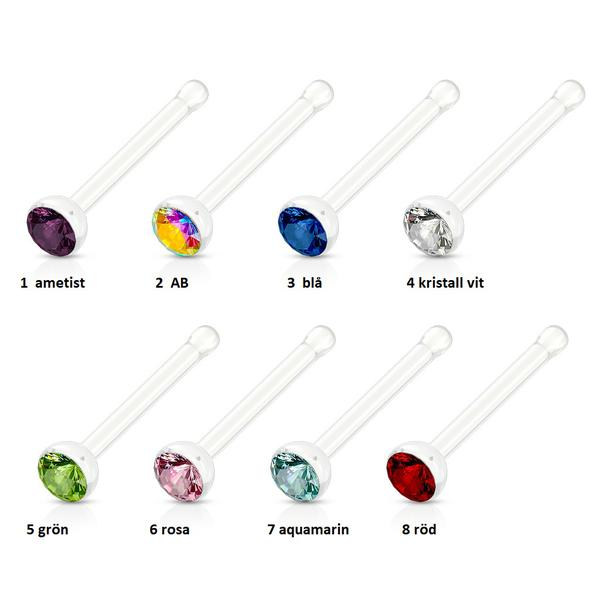 Pack med 8 näspiercing i Acryl med 8 olika fargade cubik zircone