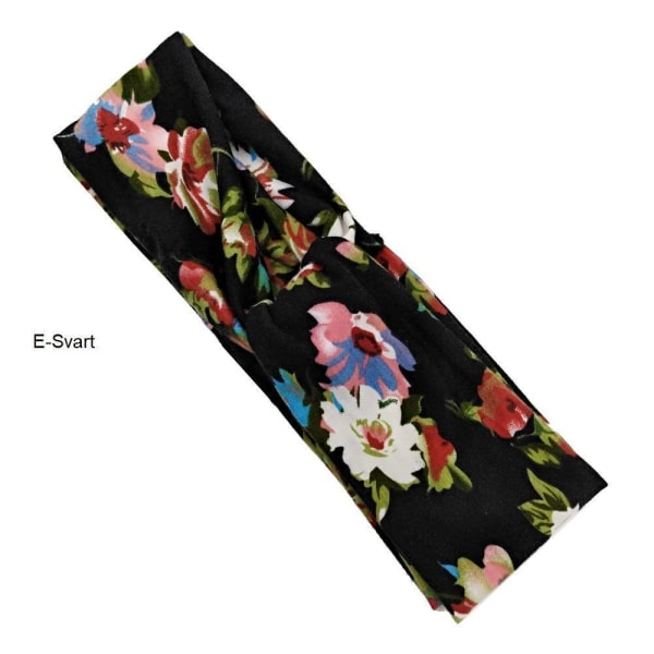 Håndsyet blomsterstretch pandebånd (9 farvevalg) E-svart