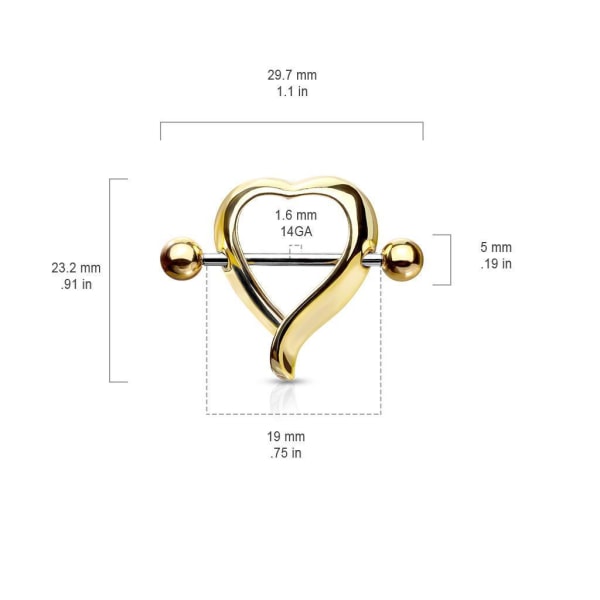 Hjärtformad Nipple Shield Ring i Titanpläterad 316L  stål Titanium
