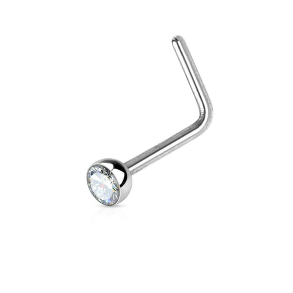 1 L-formet nesepiercing i IP-belagt 316L stål med White CZ