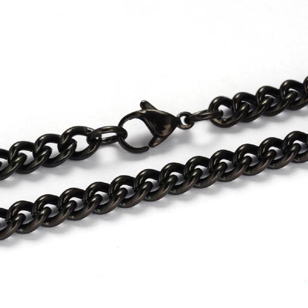 Unisex sort kjede i AISI 304 stål 60 cm. lang 5 mm. bred