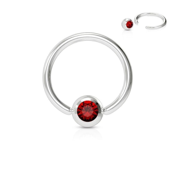 1 BCR ring i Härdad 316L kirurgiskt stål 1x8 mm med Röd CZ