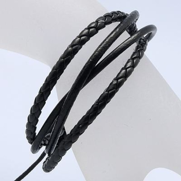Handgjord Justerbar armband med svart  PU läder och läderrem nr 8