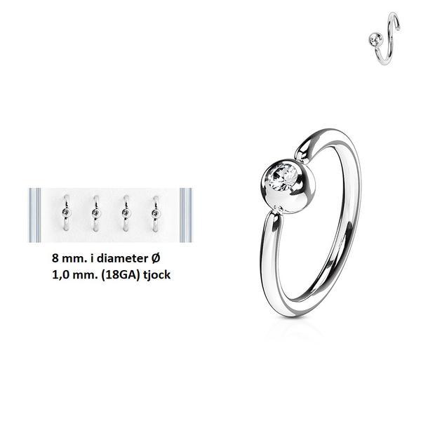 Pack 4 Piercingringar i Titanium-IP 316L stål (8 Ø /1,0) med CZ