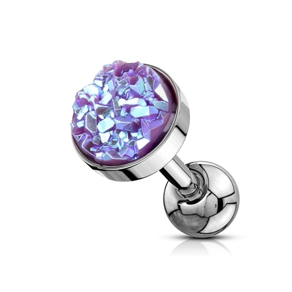 Tragus/Cartilage Piercing med 6 mm.Ametist Druzy sten Lila