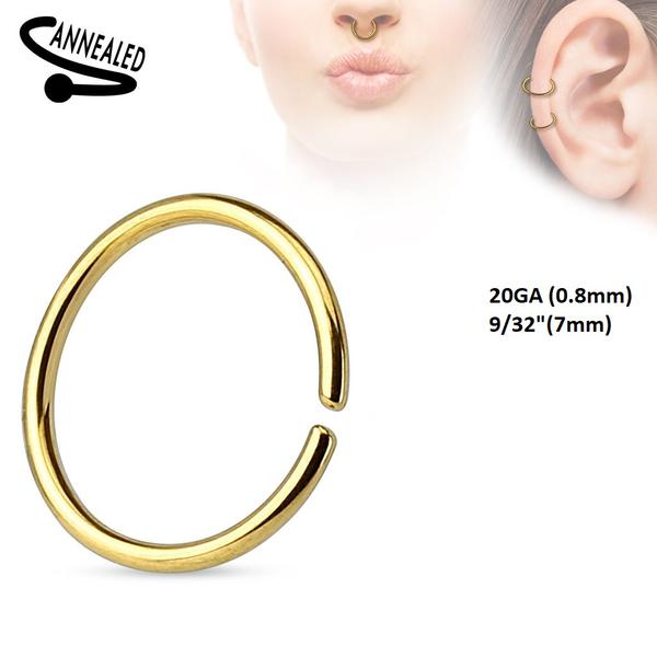 2x7 mm Gullbelagt Piercing ring i 316L Kirurgisk stål 0,8 mm.