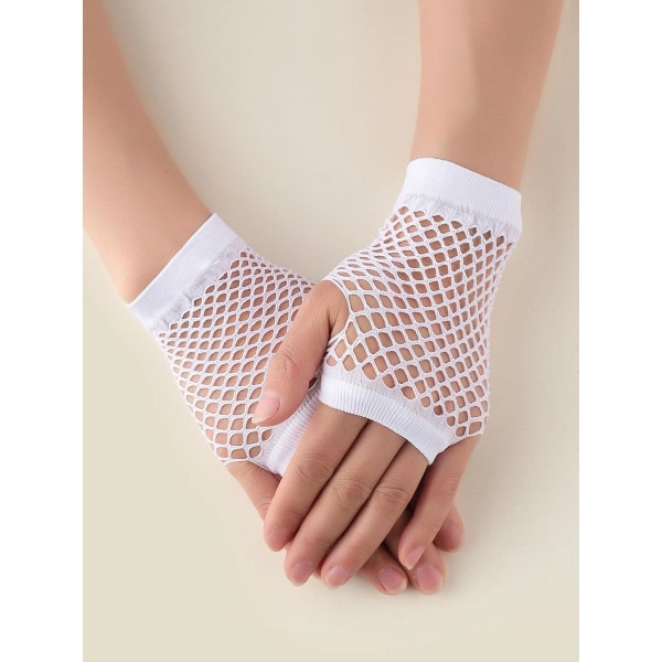 Hvide fingerløse elastiske meshhandsker