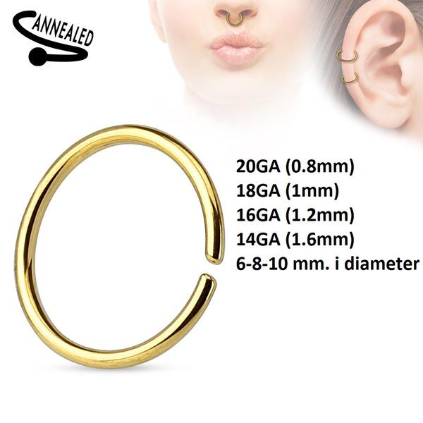 2 Guldpläterad Piercingring i Härdad 316L Kirurgisk stål (9 val) 6 mm /20GA (0.8mm)