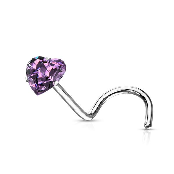 Påskrudd nesepiercing i 316L stål med 3 mm hjerteformet zirkon 4 rosa