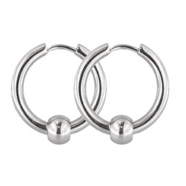 1Par  17 mm Hoops örhängen i Rhodium pläterad 316L stål med kula