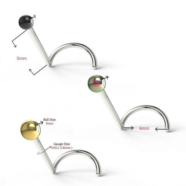 Skruvbar näspiercing i G23 Titanium med 3 mm Svart Kula