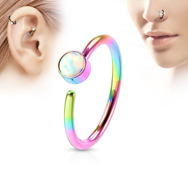 Piercing ring i IP-belagt 316L kirurgisk stål med hvid opal 4 Rainbow