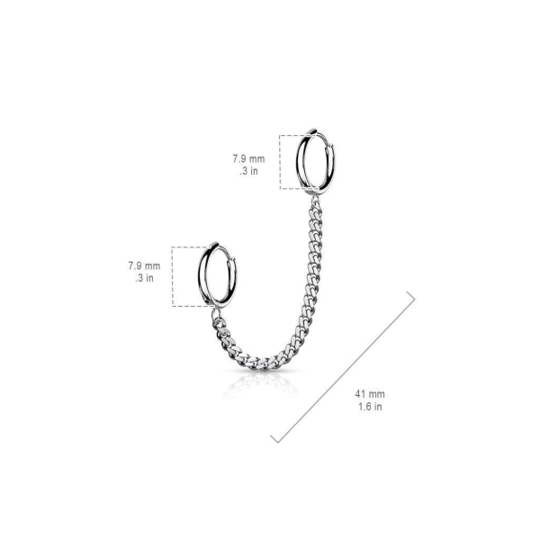 Tragus Linked kjede med Hoops øredobber i IP-316L kirurgisk stål 3 Rose Guld