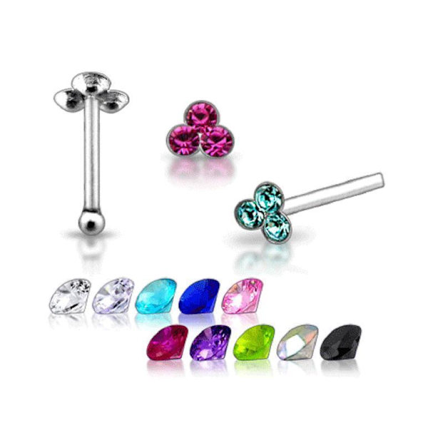 1 st. Näspiercing i 925 silver med 3 strass stenar (r)(10 färg ) 4 Capri blå