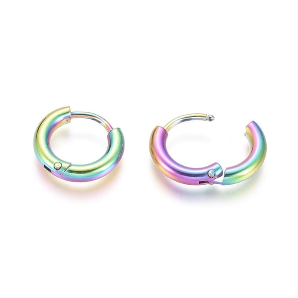 1 par 12-13 mm Hoops øredobber i 316L Rainbom farget stål