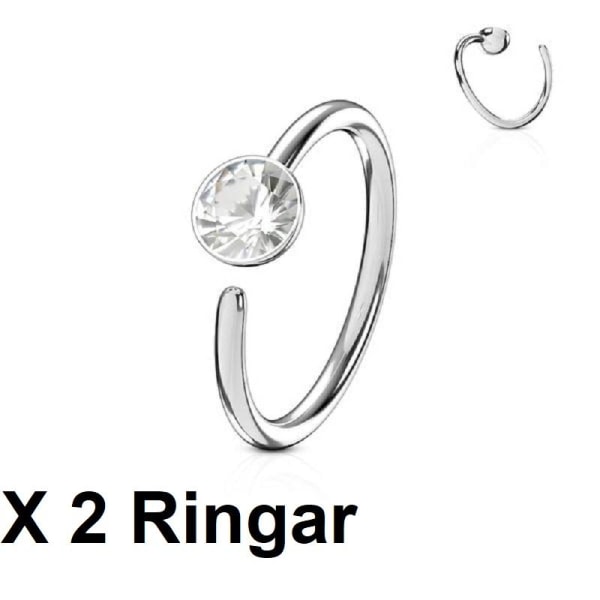 Obs 2 Piercingringar i Titanium-IP 316L  stål med vit CZ