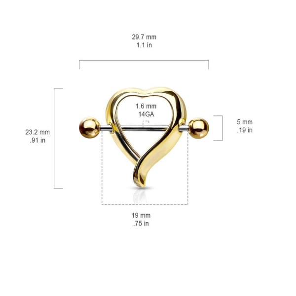 Hjärtformad Nipple Shield Ring i Svart 316L  stål Svart