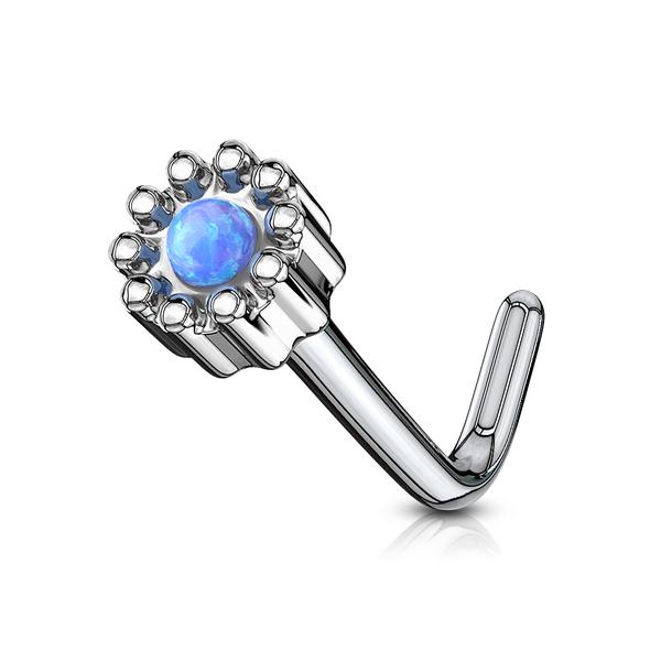 1 St. L-Formad näspiercing i 316L kirurgiskt stål med Opal 1 Guld/Vit Opal