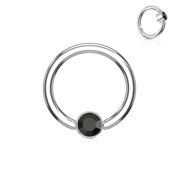 1Piercing ring i herdet 316L kirurgisk stål 1,2x8mm med svart CZ