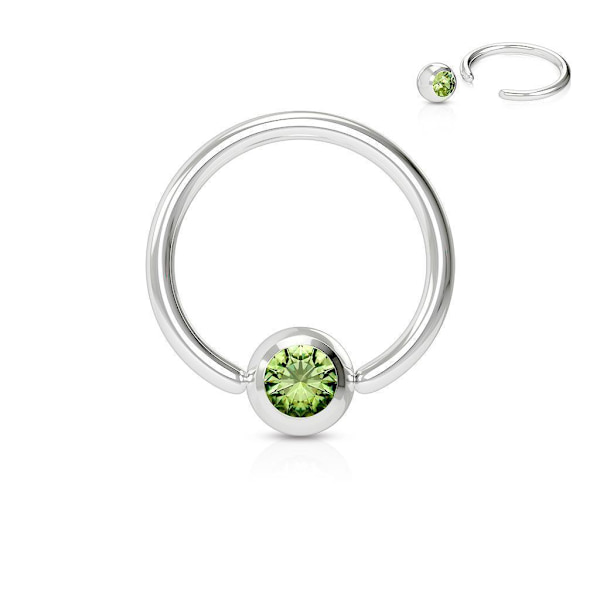 1 BCR ring i Härdad 316L kirurgiskt stål 1x8 mm med Peridot Grön