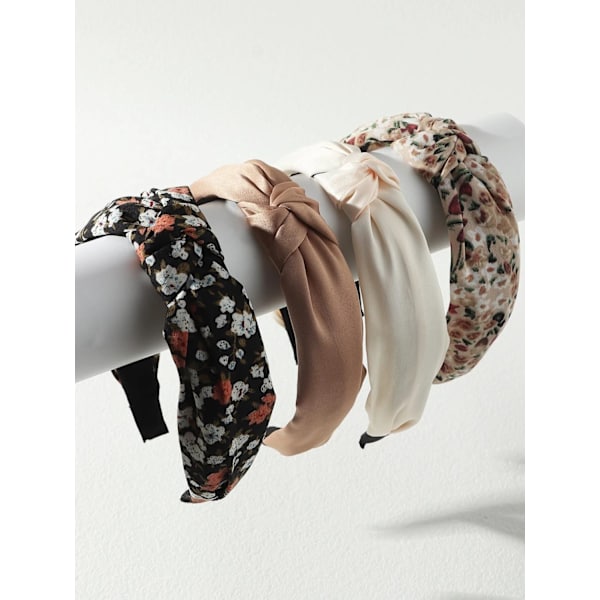 Stof tiara med knyttet satin C:a 30~35cm. bred (4 sorte blomster) 4 Svart blommig