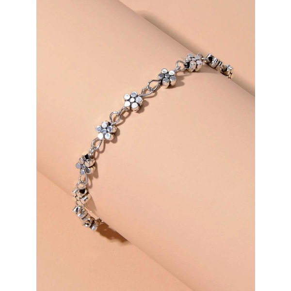 Silverpläterad Vristlänk medemaljerade blommor , 20 cm. lång