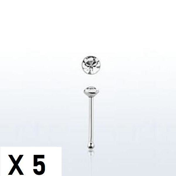 Merk 2 stk. Nesepiercing i sølv med 2 mm. rund hvit rhinestone (k) x 2