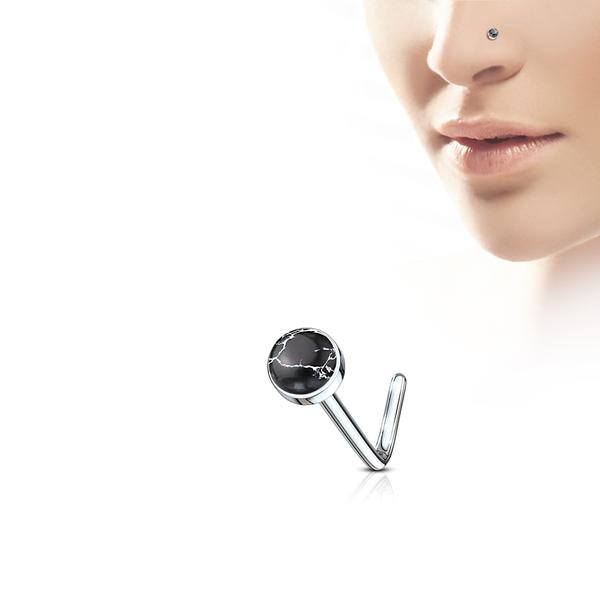 1 L-formad Näspiercing i 316L Kirurgiskt stål med Halv Ädelsten 3 Jade grön