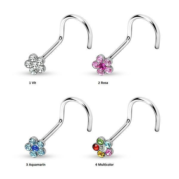 Pack  4 Skruvbara blomformade näspiercing i 316L stål