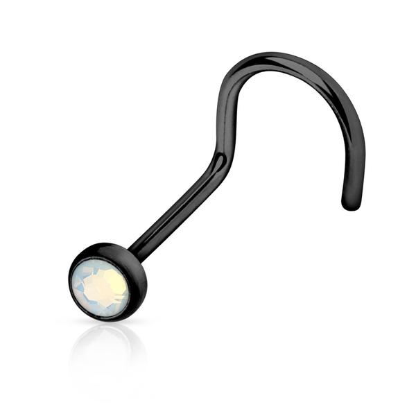 Skruvbar näspiercing Grade 23 Titanium med"press fit"2 mm Opalit  2 Gul guld