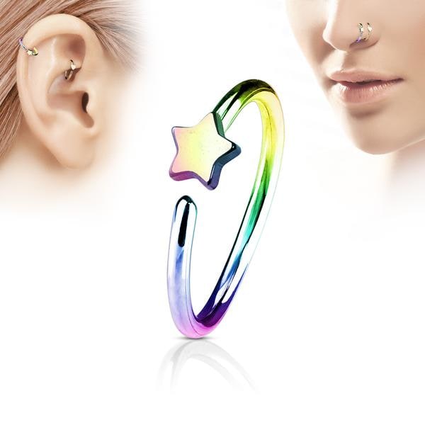 Stjärnformad Piercingring i Härdad 316L kirurgiskt stå ( 5 Val) 5 rainbow färgad