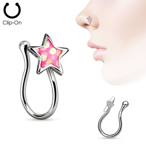 Clip On Rhodiumpläterad Stjärnformad "fake"näspiercing (3 val) 1 Rosa