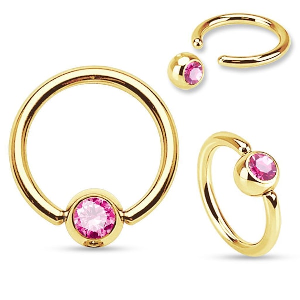 1 BCR ring i Guldpläterad 316L stål 1,2x8 mm med Rosa CZ