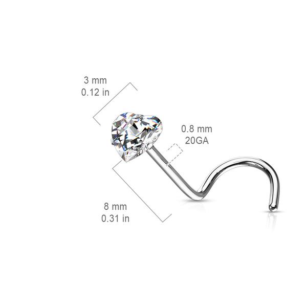 Påskruet næsepiercing i 316L stål med 3 mm hjerteformet zirkon 1 lila 