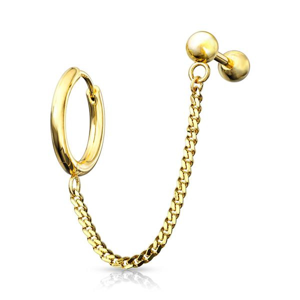 Tragus Linked kæde med Hoop øreringe i IP-316L kirurgisk stål 3 Rose Guld