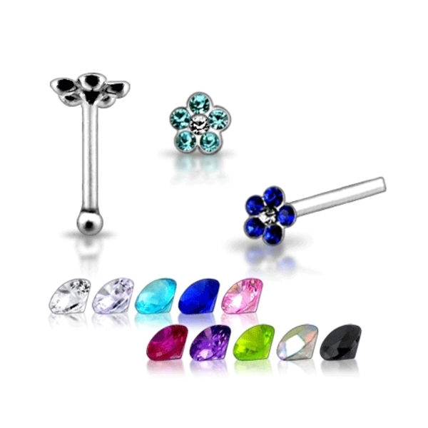 Blomformad näspiercing i 925S taqrling Silver 6 små Capri blå zirkoner