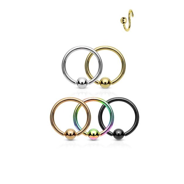 Pack 5 Piercing ringar i 316L Kirurgiskt stål 1.2X10 Ø /3mm kula