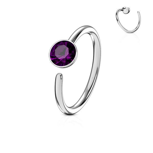 Piercingring i Titanium-IP 316L kirurgisk stål med Amethyst CZ