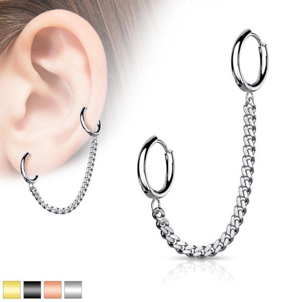 Tragus Länkad kedja med Hoops örhängen i IP-316L kirurgiskt stål 3 Rose Guld