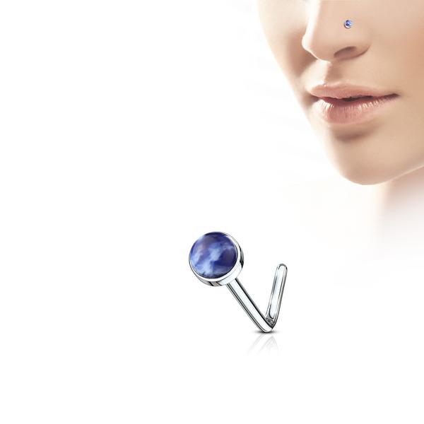1 L-formad Näspiercing i 316L Kirurgiskt stål med Halv Ädelsten 6 Blå Sodalite
