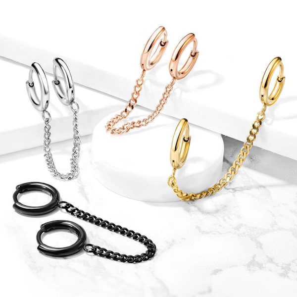 Tragus Linked kjede med Hoops øredobber i IP-316L kirurgisk stål 2 Svart