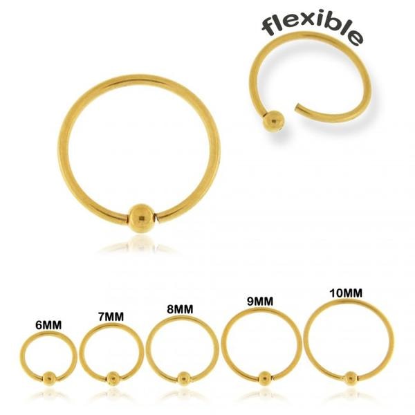 Flexibel BCR Piercing i IP Guldpläterad 316L kirurgiskt stål 9 mm. guld