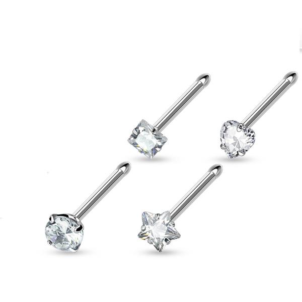 Pack med 4 st. Näspiercing i 316L stål med 3 mm cubik zirkon